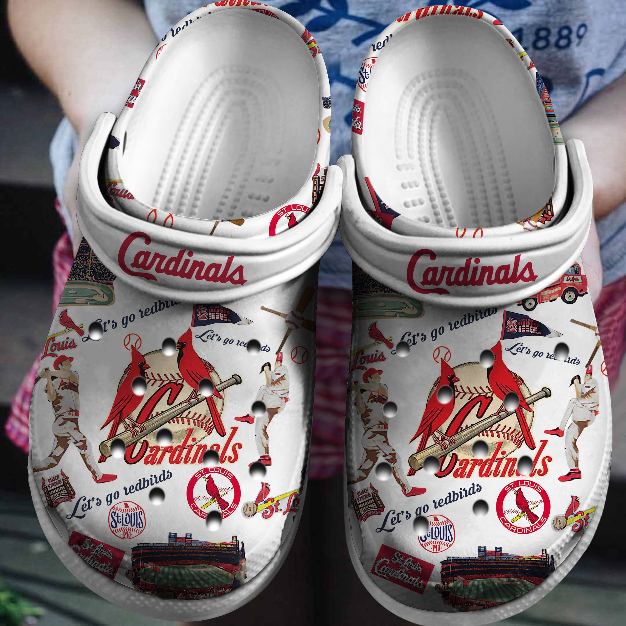 St. Louis Cardinals Logo Baseball MLB Cheer Mascot Team Members White Sander White Crocss Classic Clogs Shoes Ver335