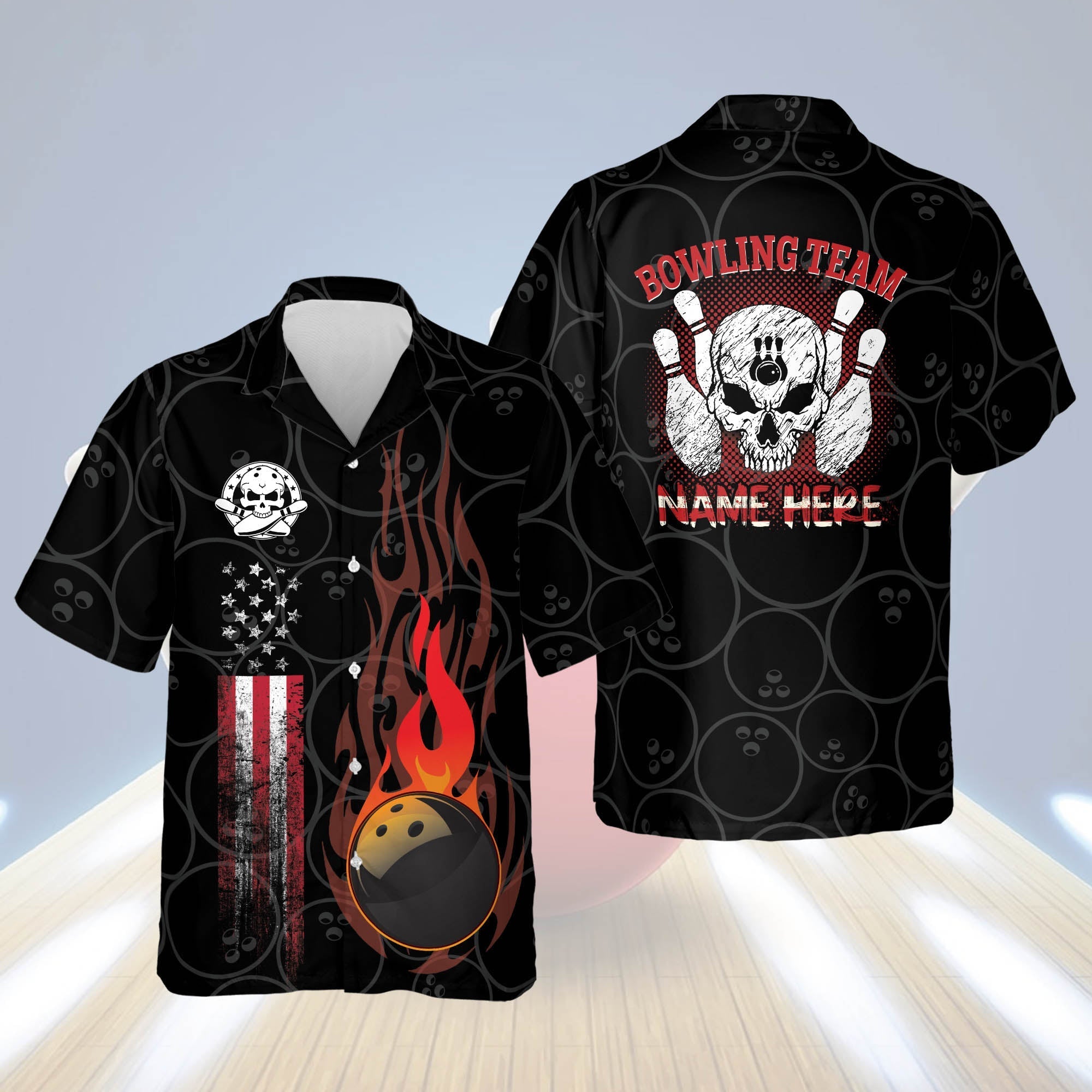 Personalized Bowling Hawaiian Shirt For Men, Funny Flame Skull Bowling Team