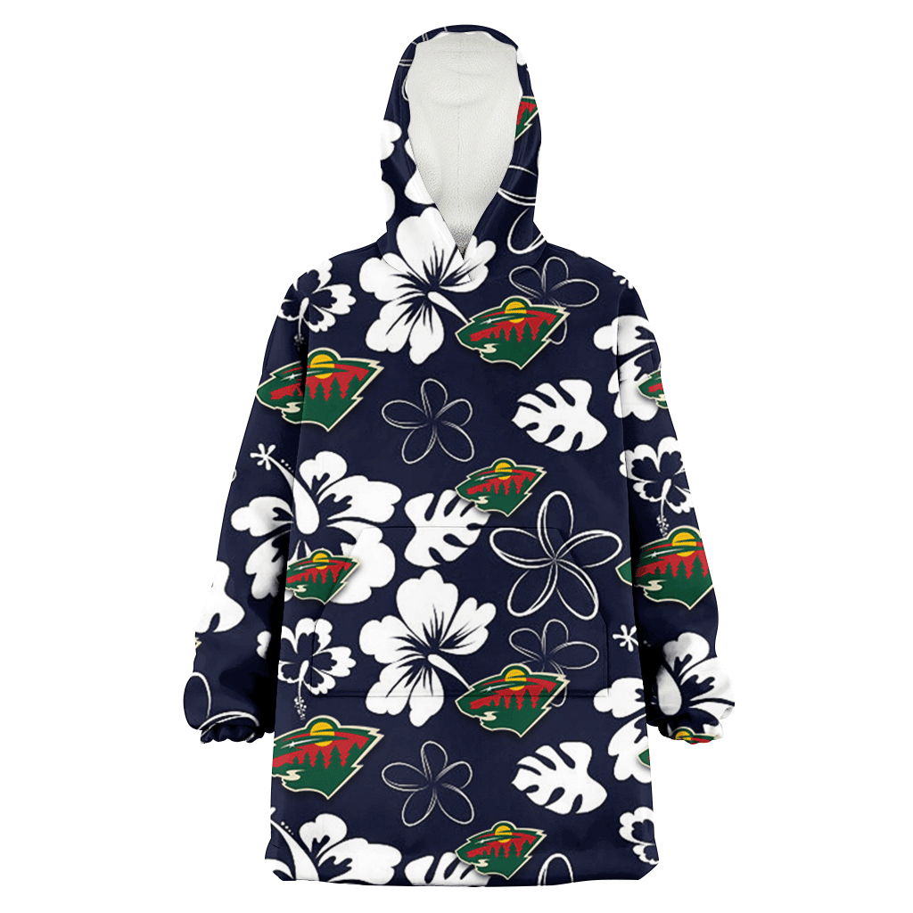 Minnesota Wild White Hibiscus Sketch Porcelain Flower Navy Background 3D Printed Hoodie Blanket Snug Hoodie