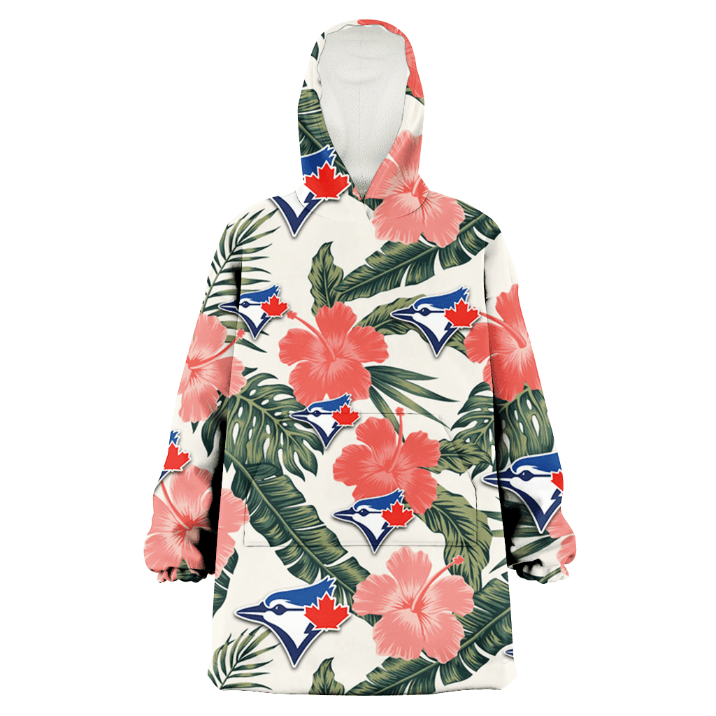 Toronto Blue Jays Pink Coral Hibiscus Banana Leaf Beige Background 3D Printed Hoodie Blanket Snug Hoodie