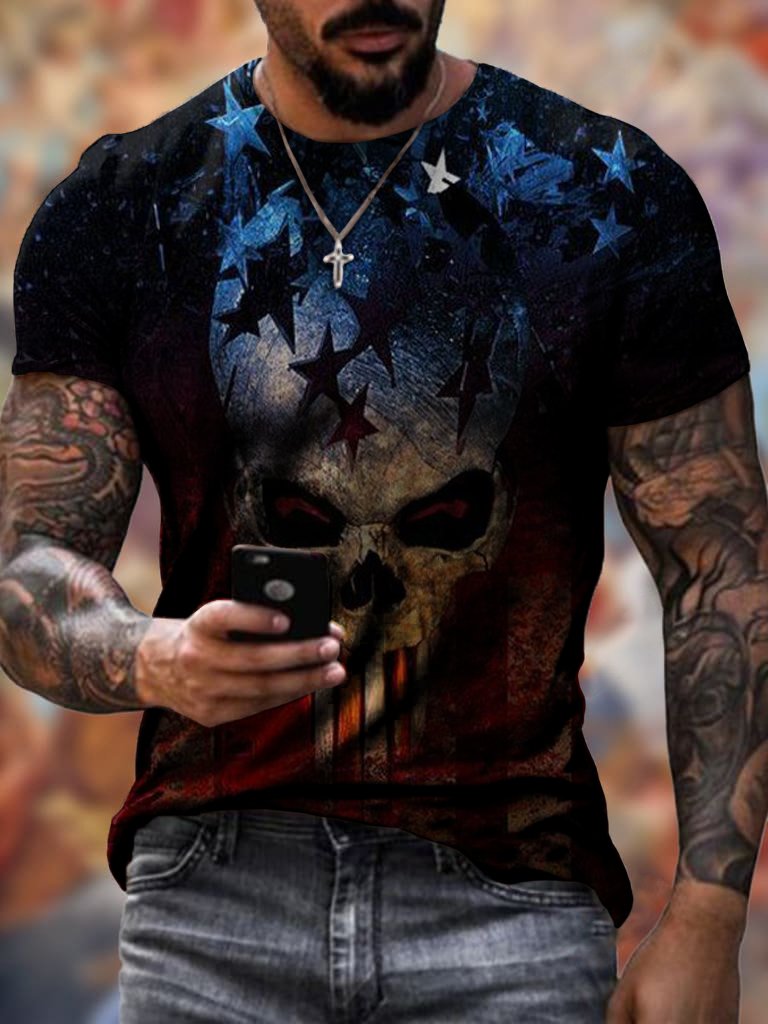 Designer head art star flag print T- &hellip;