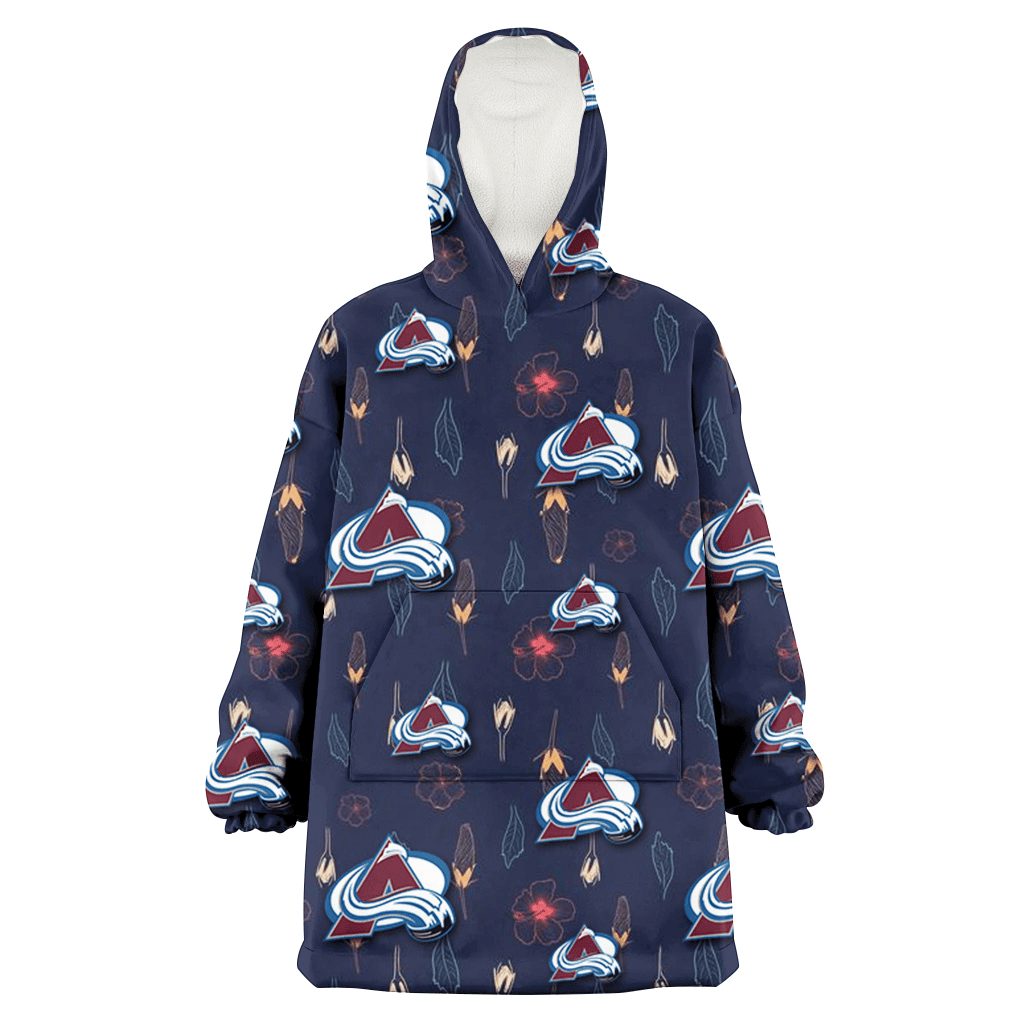 Colorado Avalanche Small Hibiscus Buds Navy Background 3D Printed Hoodie Blanket Snug Hoodie