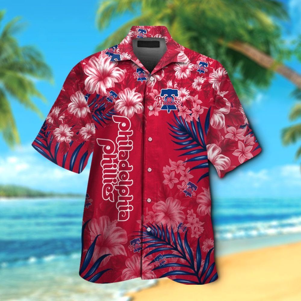 Philadelphia Phillies Short Sleeve Button Up Tropical Hawaiian Shirt Ver06