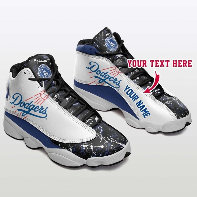 Custom Name MLB Los Angeles Dodgers Black And White Pattern Air Jordan 13 Shoes Sneakers JD13 V195