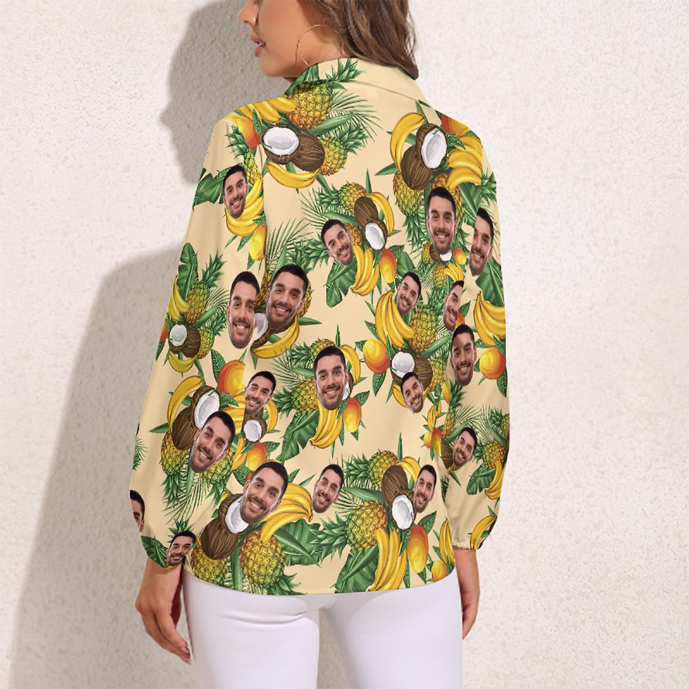 Wearzone Fashion Custom Pet Face Hawaiian Shirts Tropical Fruit Long Sleeves Hawaiian Shirts For Women