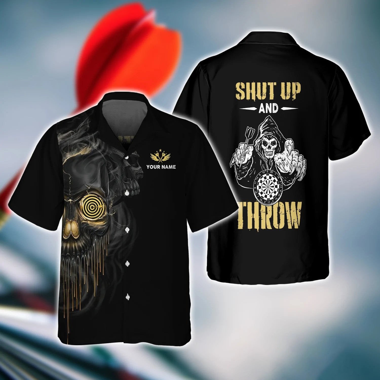 Darts Skull Shut Up And Throw Personalized Name 3D Hawaiian Shirt For Darts Player