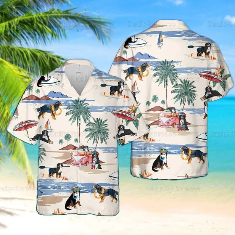 Bernese Mountain Hawaiian Shirt, Bernese Mountain Shirt, Bernese Mountain Beach Shirt