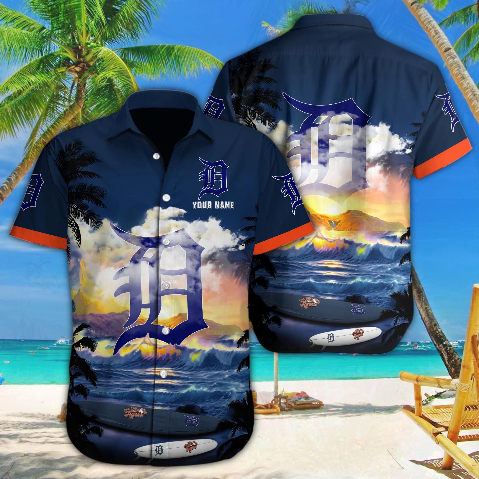 Detroit Tigers Custom Name Tropical Beach Shirt