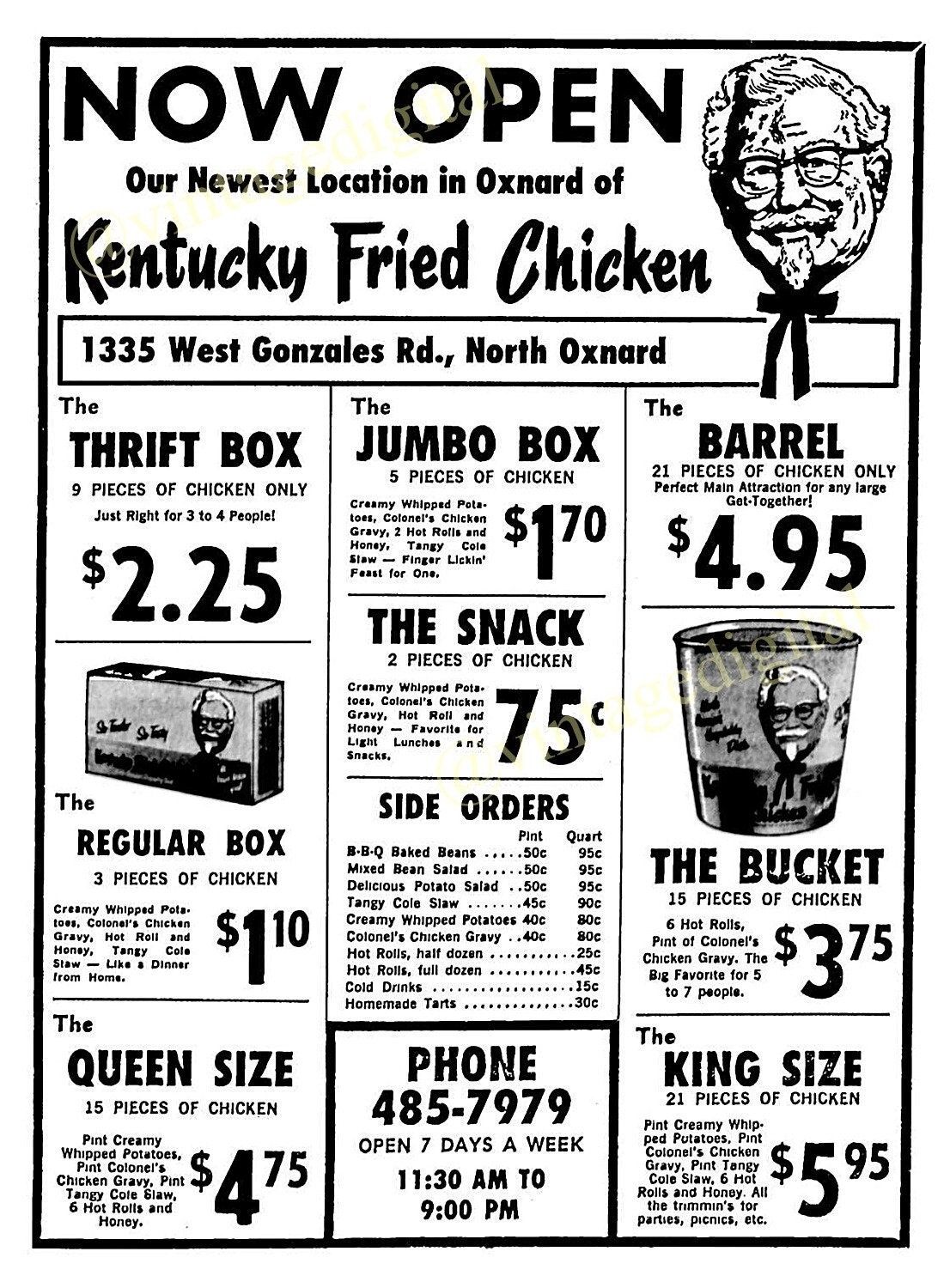 Vintage 1967 Kentucky Fried Chicken KFC Menu Frameable Art Digital Download Printable – Instant Download! fashionstation 0608 2349
