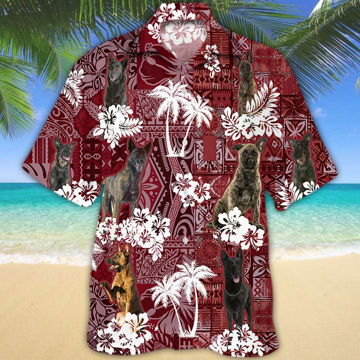 Dutch Shepherd Hawaiian Shirt, Hawaii Shirt Red Tribal For Dog Lovers