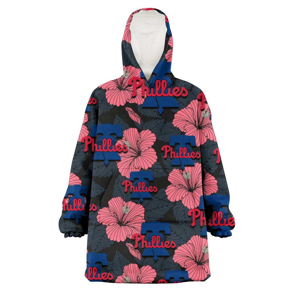 Philadelphia Phillies Light Coral Hibiscus Gray Leaf Black Background 3D Printed Hoodie Blanket Snug Hoodie