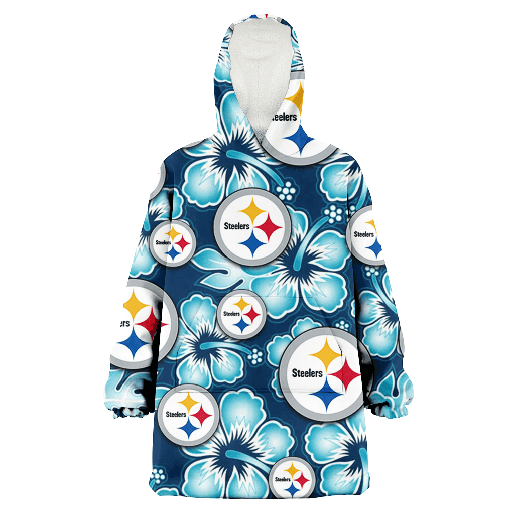 Pittsburgh Steelers Dark Turquoise Hibiscus Navy Background 3D Printed Hoodie Blanket Snug Hoodie