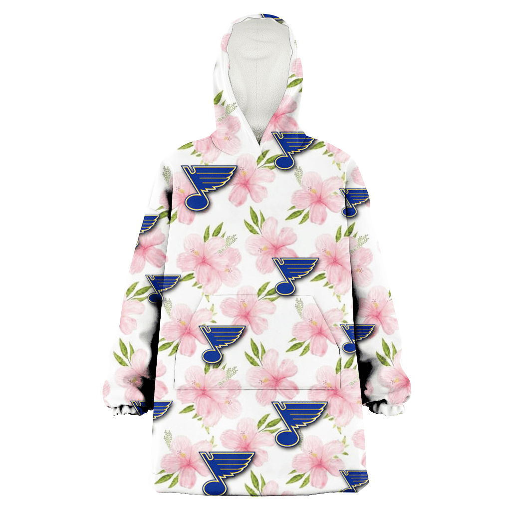 St. Louis Blues Light Pink Hibiscus White Background 3D Printed Hoodie Blanket Snug Hoodie