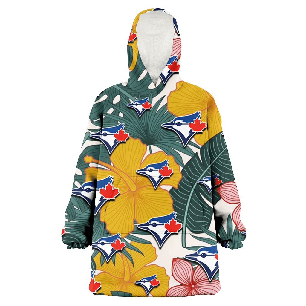 Toronto Blue Jays Yellow Hibiscus Green Banana Leaf Pink Porcelain Flower 3D Printed Hoodie Blanket Snug Hoodie