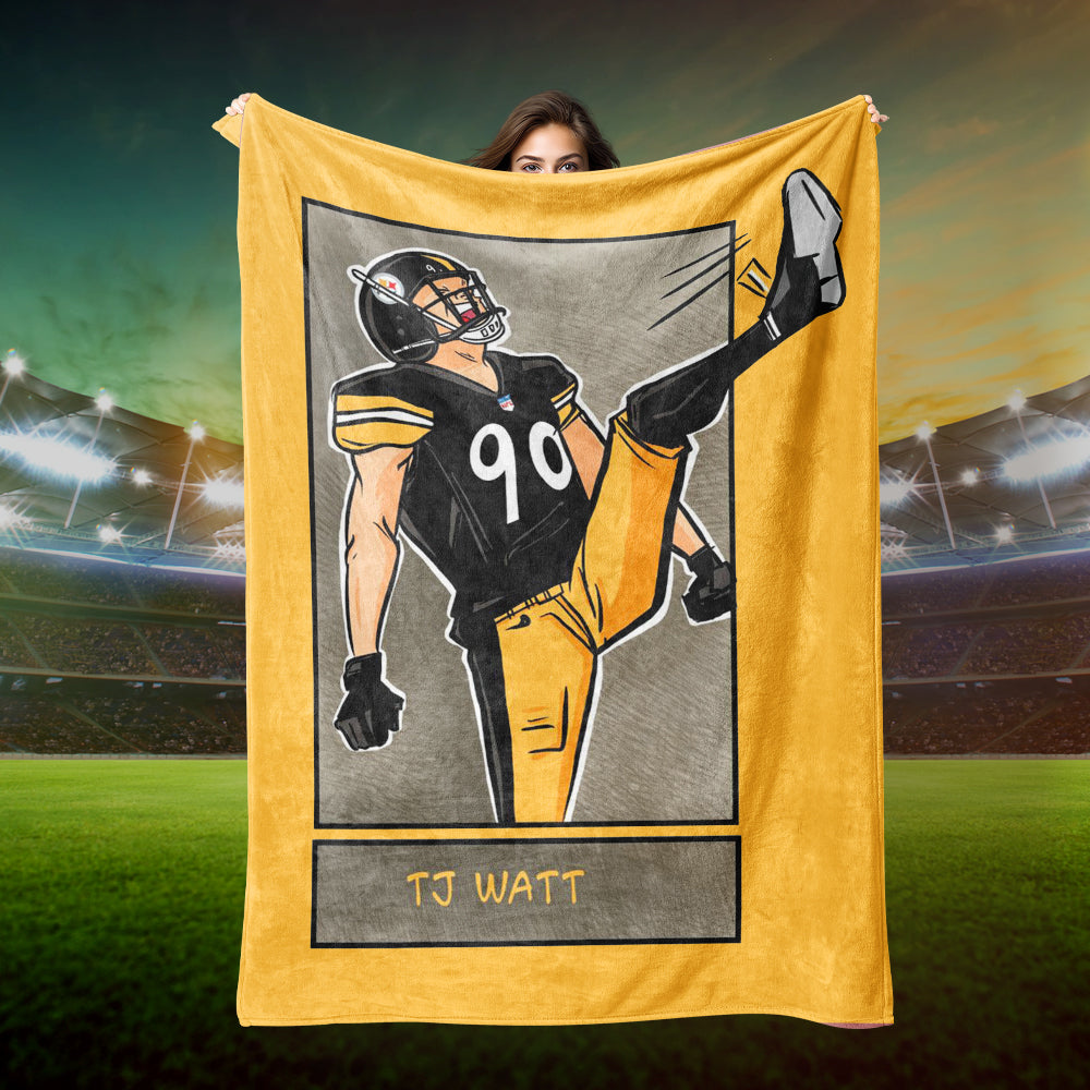 Tj Watt Cartoon Print Blanket Pittsburgh Steelers Fan Blanket Nap Blanket Valentine'S Day Gift For Boyfriend Fashion24Hs