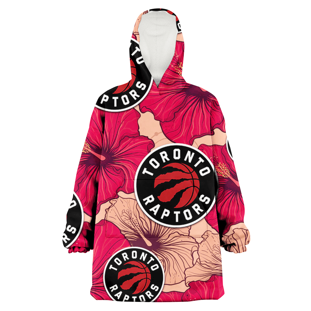 Toronto Raptors Red Beige Hibiscus Beige Background 3D Printed Hoodie Blanket Snug Hoodie