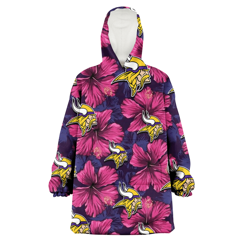 Minnesota Vikings Plum Vilolet Hibiscus Dark Navy Leaf Black 3D Printed Hoodie Blanket Snug Hoodie