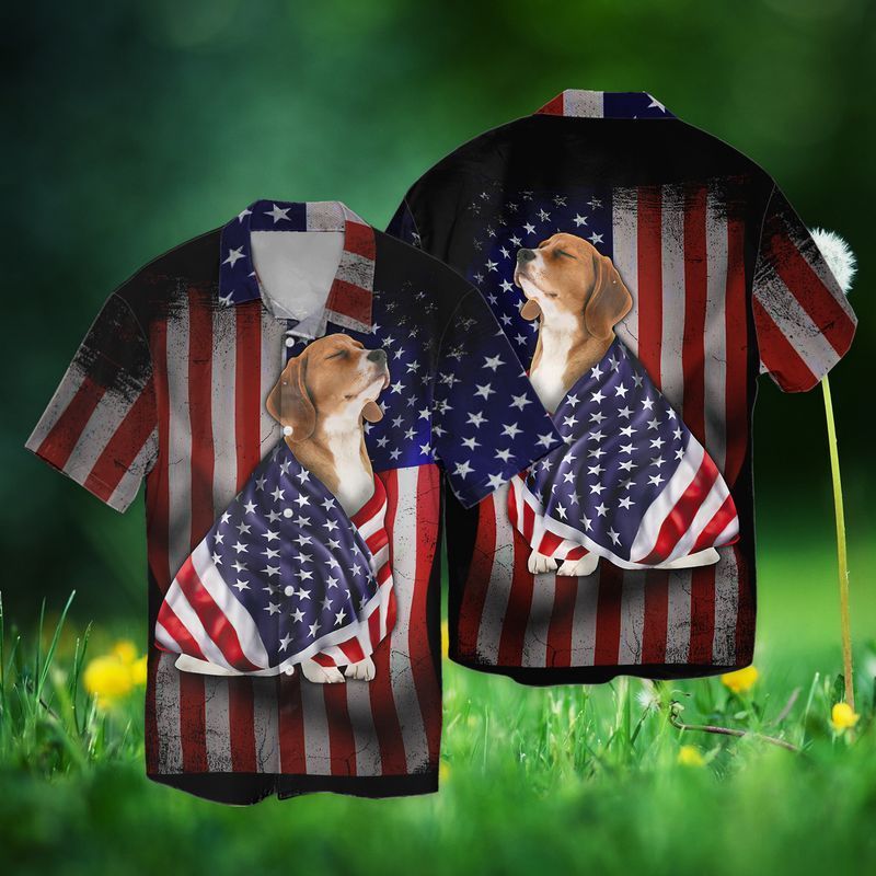 4Th Of July Beagle Dog America For Men And Women Graphic Print Short Sleeve Hawaiian Shirt