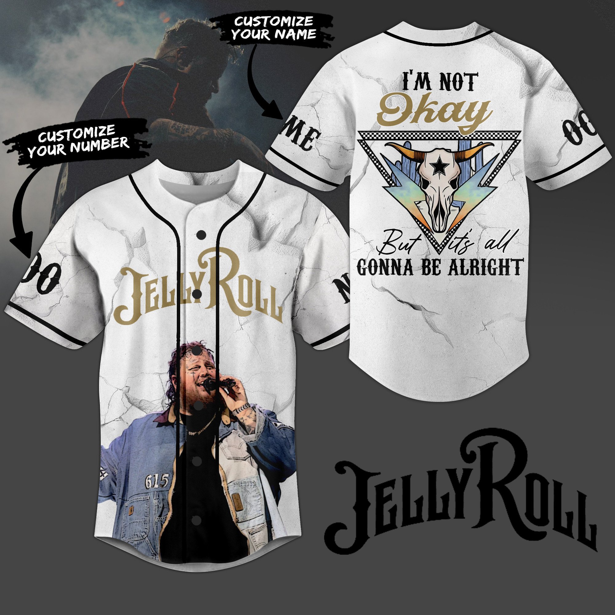 Merchcustom Jelly Roll Baseball Jersey For Fans