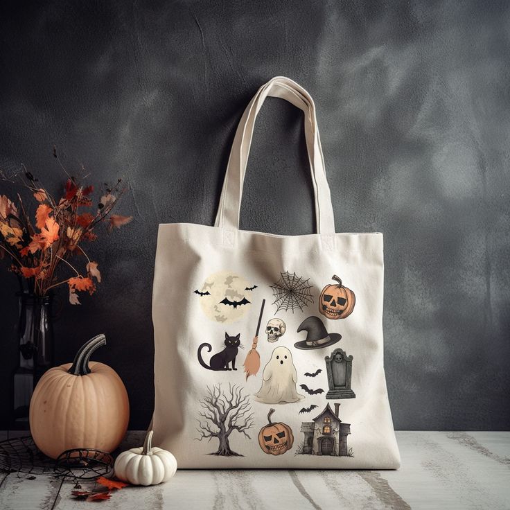 Halloween Tote Bag, Halloween Trick or Treat Bag, Gift for Halloween, Spooky Season Cotton Tote Bag, Pumpkin Ghost Witch Bat Totebag, Best Tote Bags Ideas, Cute Tote Bags Ideas, Tote Bag Design Ideas, Girls Tote Bag, Best Canvas Tote Bags Ideas