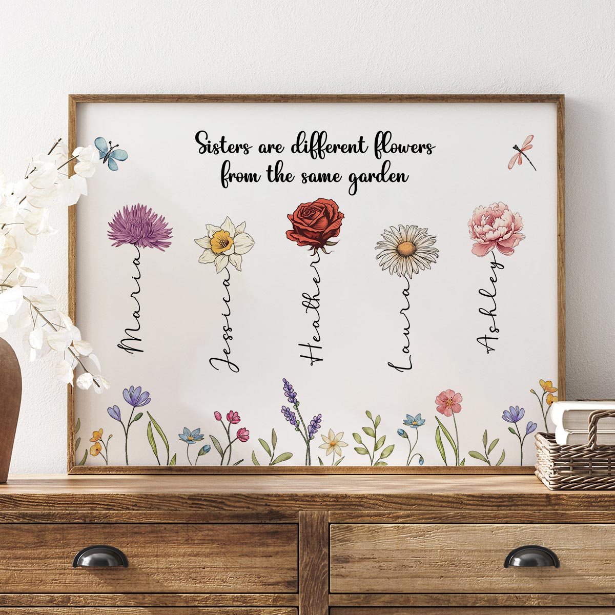 Sisters Are Different Flowers From The Same Garden Personalized Poster, Long Distance Togetherness Birthday Christmas Gift For Sisters, Siblings , Halloween Outfits, White Lie Shirts, Fall Shirts, Family Christmas Shirts, Fall Outfits Women by Teehavenhub Conertees