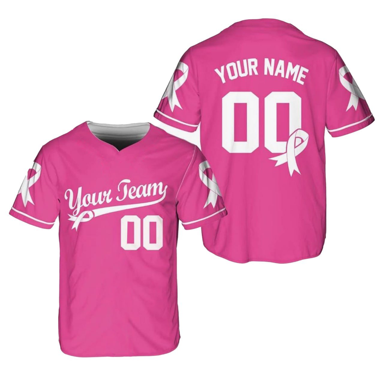 Baseball Pullover Jersey For Breast Cancer Awareness With Pink Ribbon Custom Jersey – All Stitched