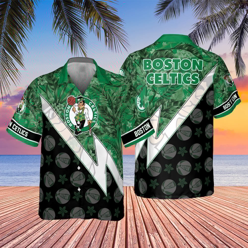 Boston Celtics Tropical And Basketball Pattern Print Hawaiian Shirt