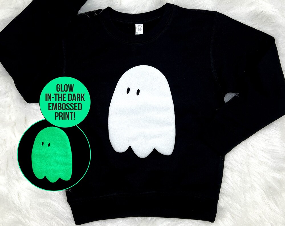 Kid's Halloween Shirt, Cute Ghost Sweatshirt, Glow In the Dark Embossed, Girls Halloween Shirt, Boys Halloween, Toddler Halloween Sweater  - Onlyshirt Fashion