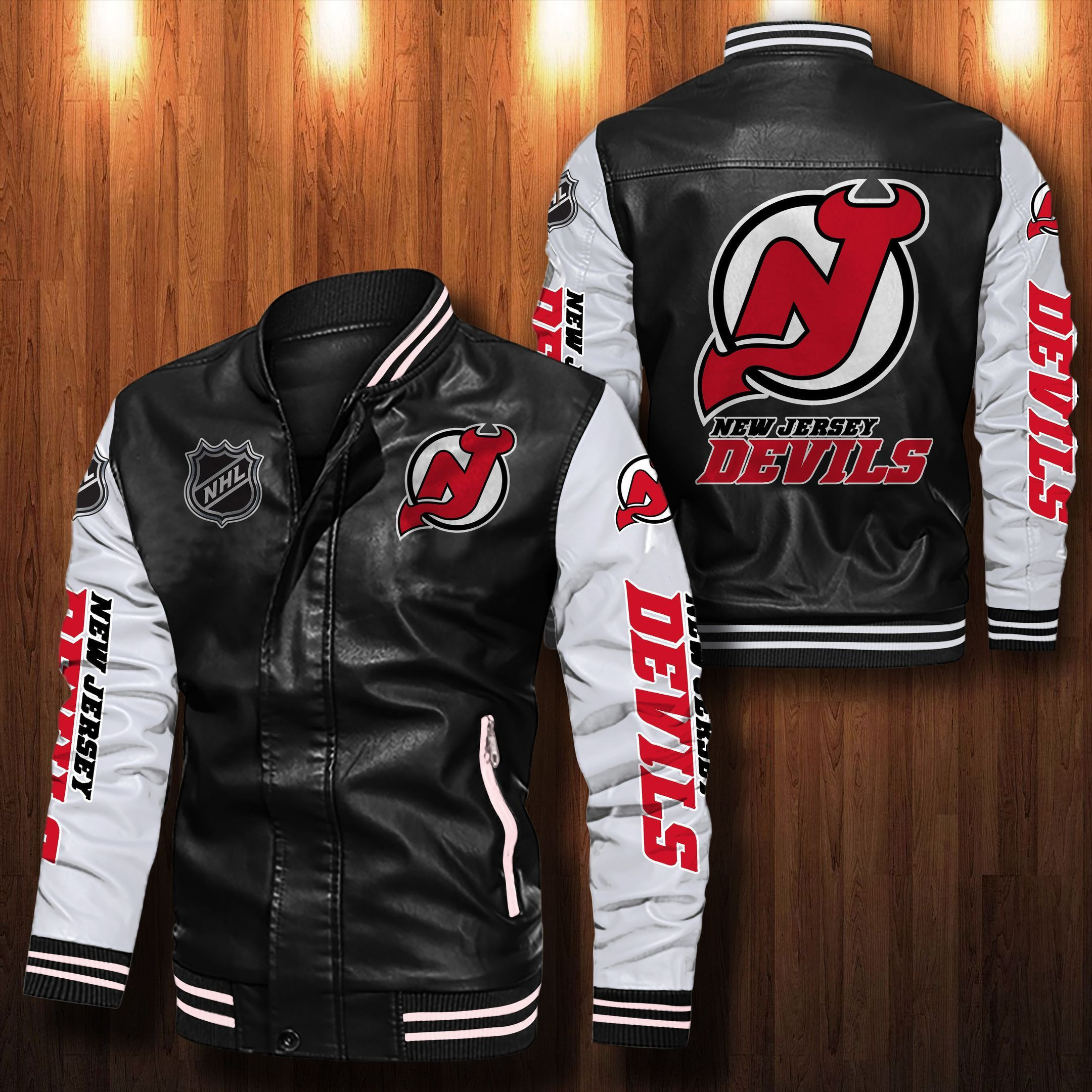 New Jersey Devils Leather Varsity Jacket Bomber Coat