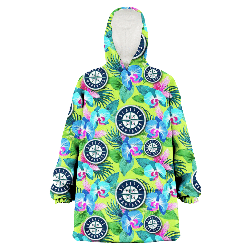 Seattle Mariners Blue Orchid Green Pink Leaf Green Background 3D Printed Hoodie Blanket Snug Hoodie