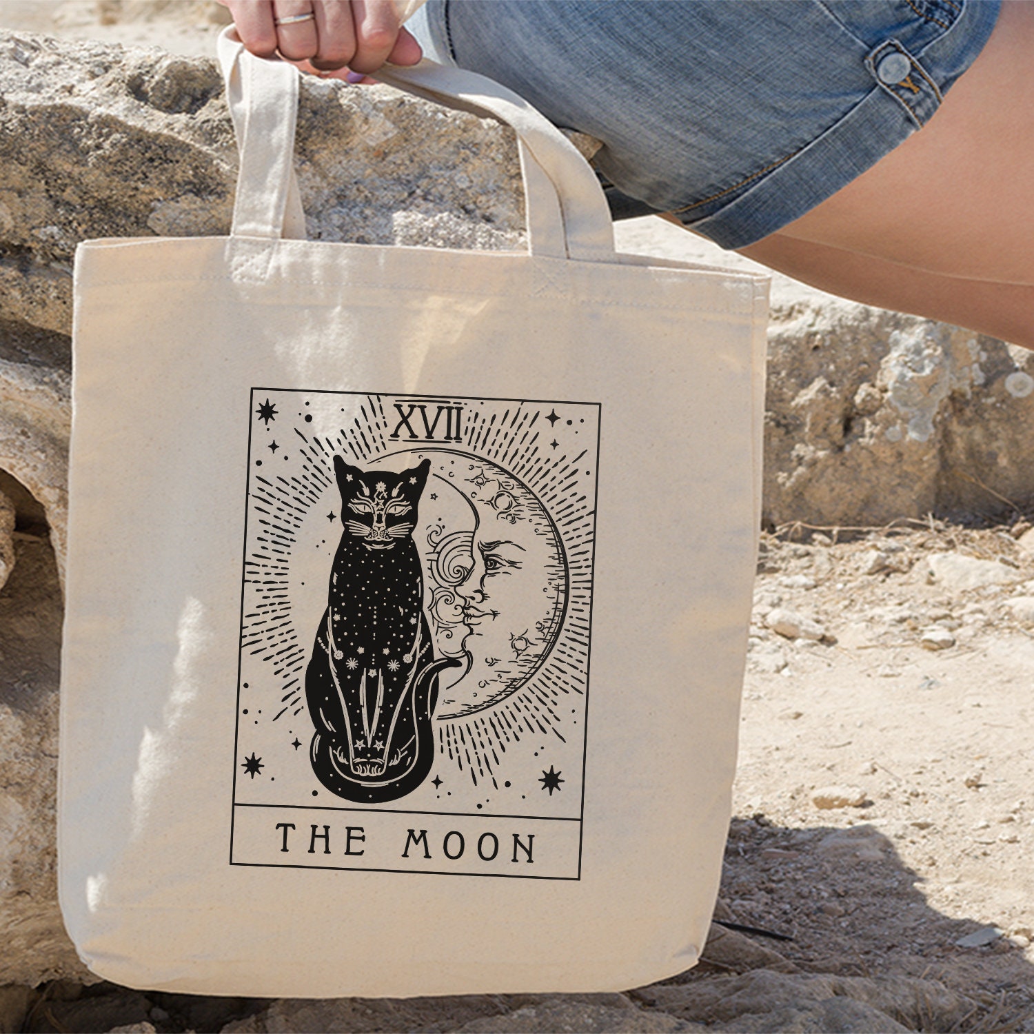 The Moon And Black Cat Tote Bag, Cat Tote Bag,Moon Tote Bag, Basic Tote Bag, Shopping Bag, Canvas Tote Bag, Perfect Gift For Friends, Family