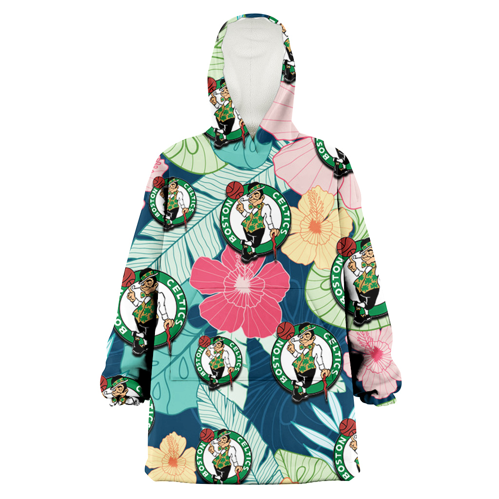 Boston Celtics Colorful Sketch Hibiscus Dark Green Background 3D Printed Hoodie Blanket Snug Hoodie