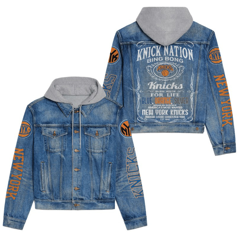 New York Knicks NBA Team Logo & Motto v2 3D Hooded Denim Jacket