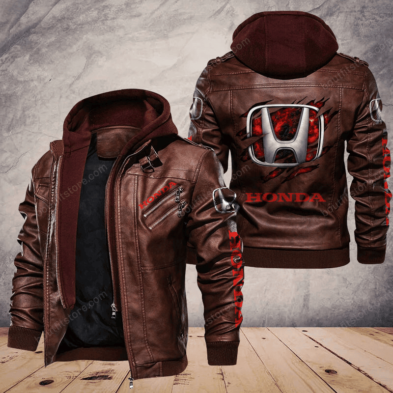 Honda Zip Leather Jacket With Hood