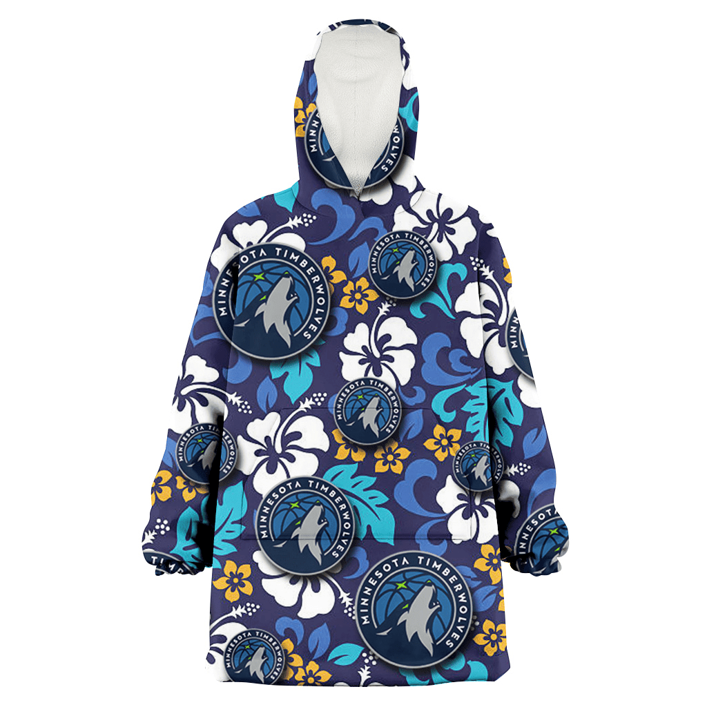 Minnesota Timberwolves White Hibiscus Ceramic Style Navy Background 3D Printed Hoodie Blanket Snug Hoodie