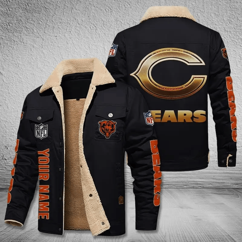 Chicago Bears NFL Team Personalized Name Lap Black Ver Stand Collar Jacket