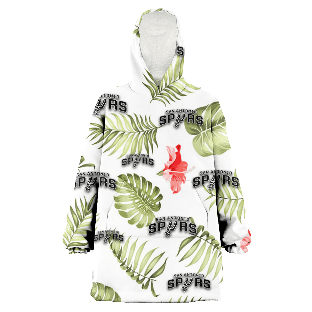 San Antonio Spurs Light Salmon Hibiscus Green Leaf White Background 3D Printed Hoodie Blanket Snug Hoodie