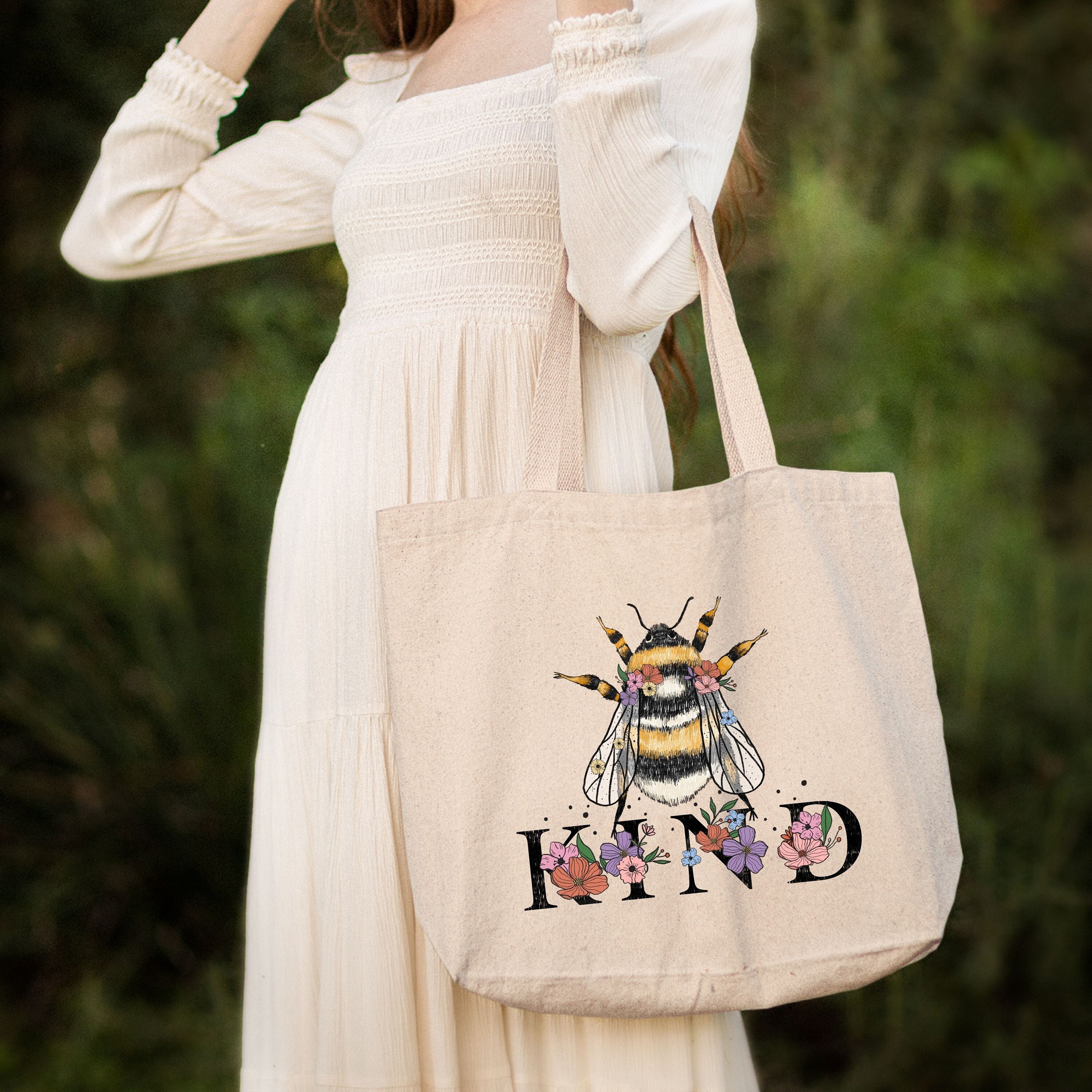 Be Kind Tote Bag, Bee Lover Gift, Aesthetic Canvas Tote Bag, Appreciation Gift, Women Tote Bag, Back To School Gift, Summer Travel Tote Bag