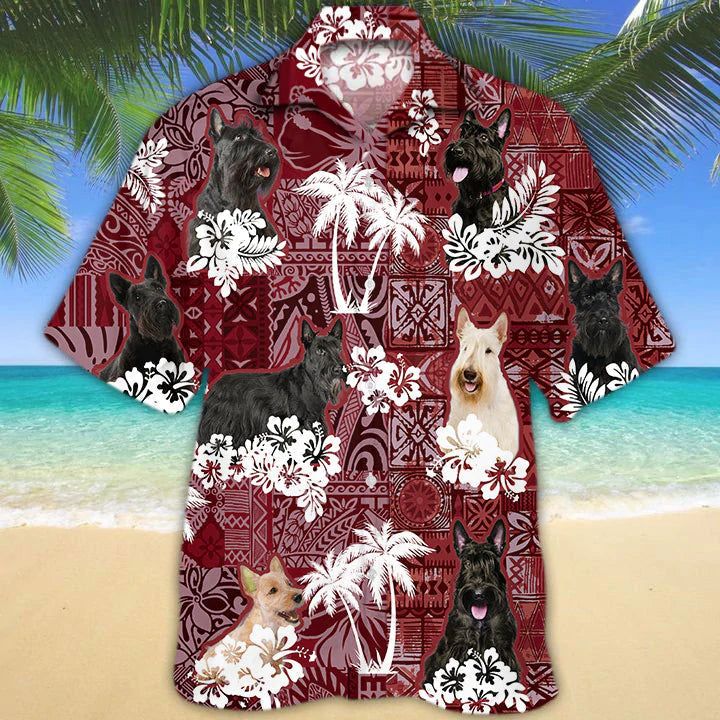 Scottish Terrier Red Hawaiian Shirt, Gift For Dog Lover Shirts, Men’S Hawaiian Shirt, Summer Hawaiian Aloha Shirt