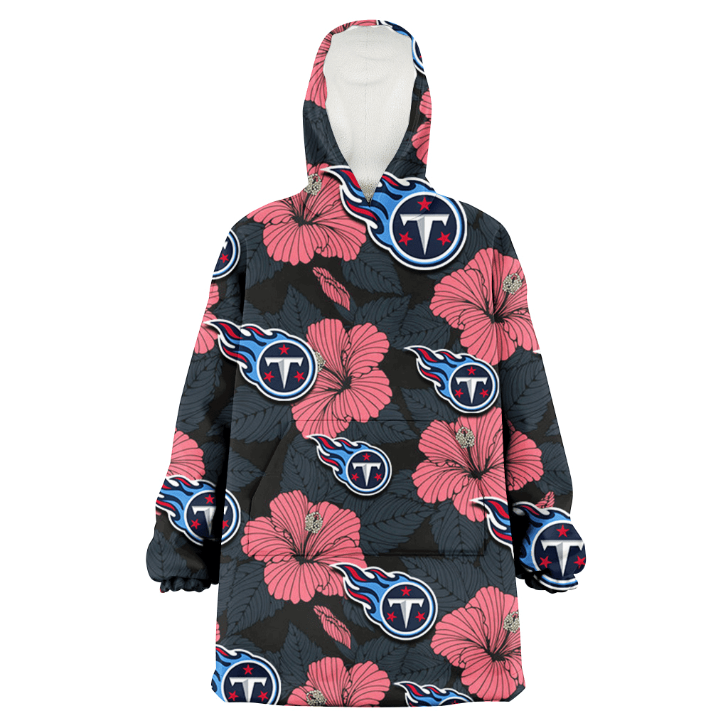 Tennessee Titans Light Coral Hibiscus Gray Leaf Black Background 3D Printed Hoodie Blanket Snug Hoodie