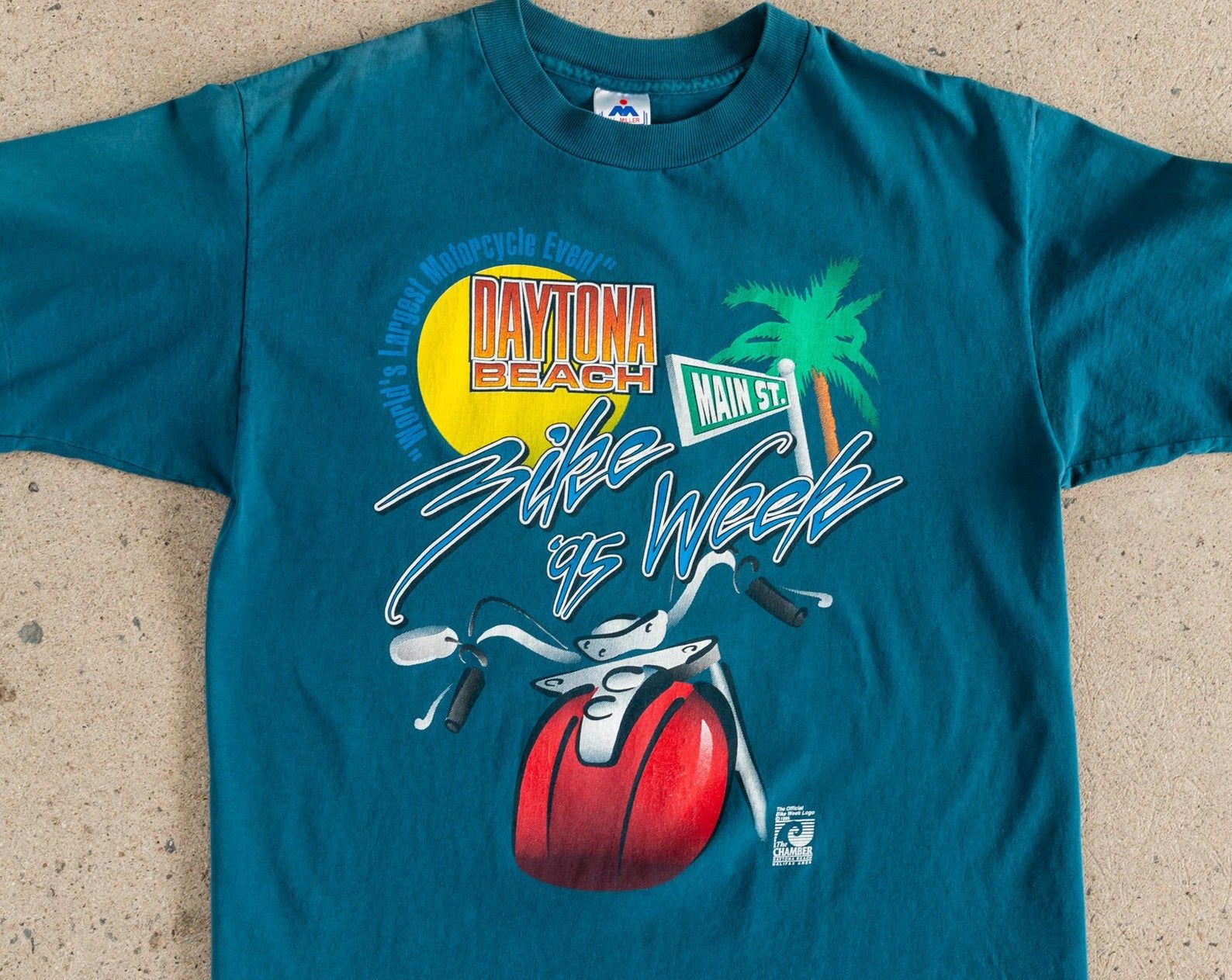 Vintage 1990’S Blue T-Shirt Bike Week 1995 Daytona Beach World’S St Motorcycle Event Single Stitch