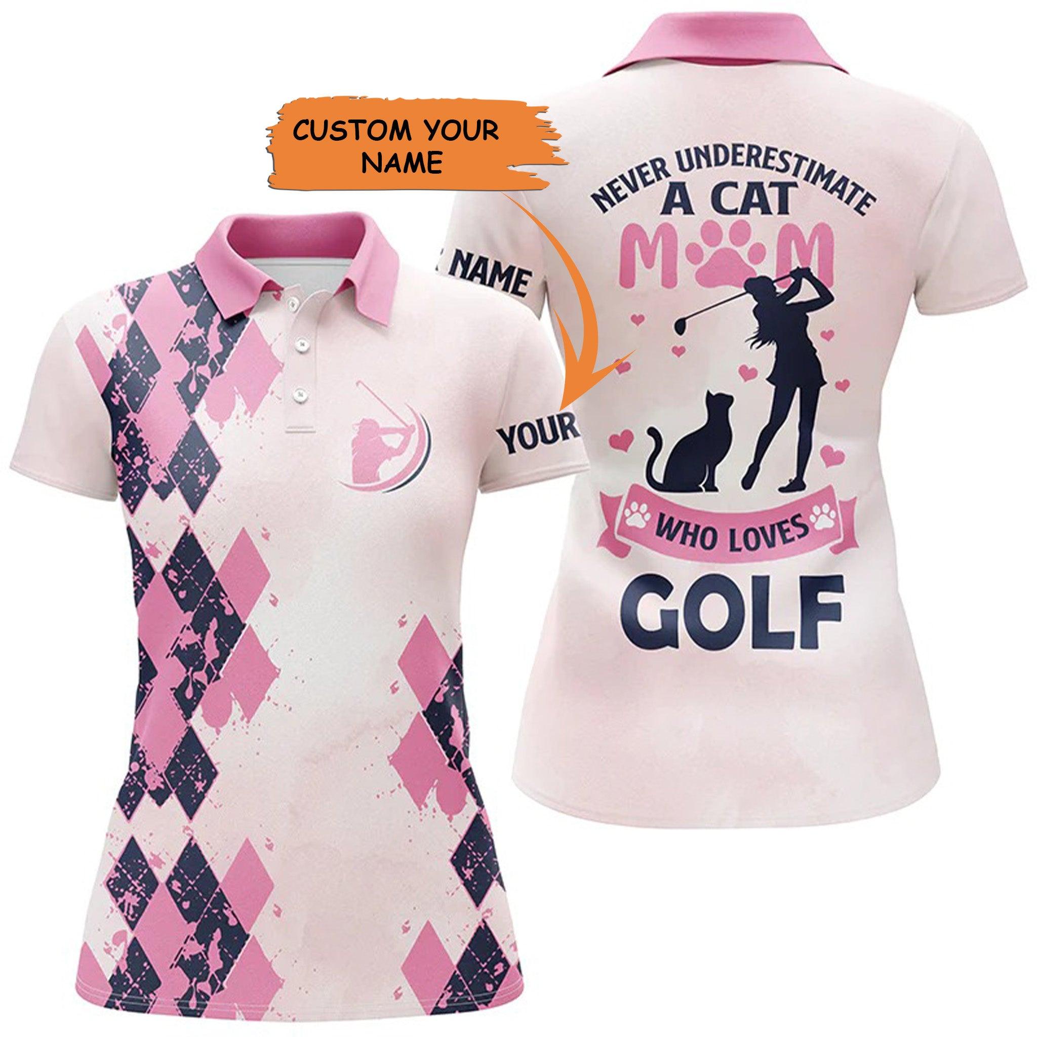 Customized Name Golf Women Polo Shirts, Pink Women Polo Shirts Personalized A Cat Mom Who Loves Golf - Perfect Gift For Ladies, Golfers, Golf Lovers Printfushion