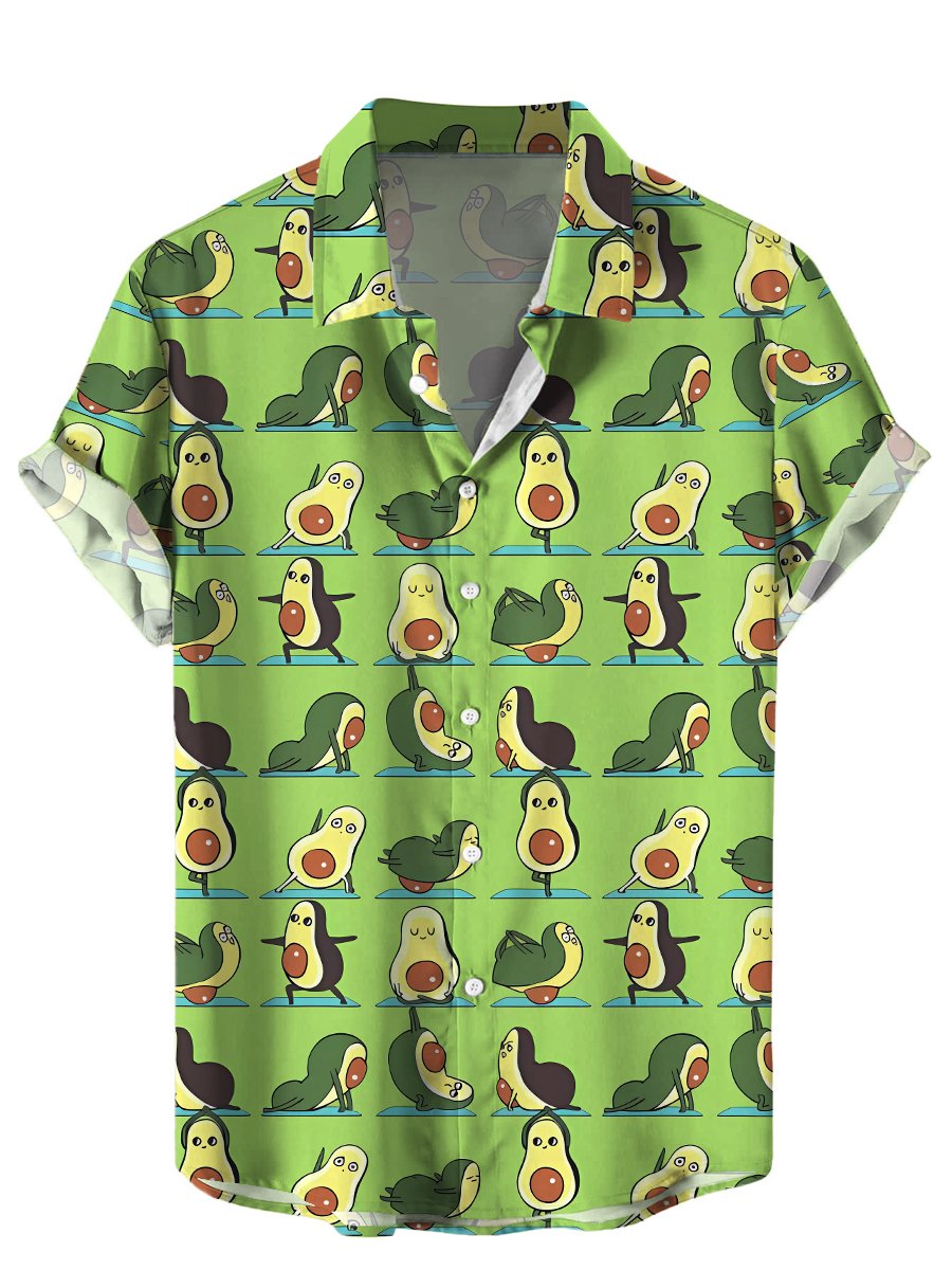 Men’S Hawaiian Shirts Avocados Yoga Print Short Sleeve Shirt