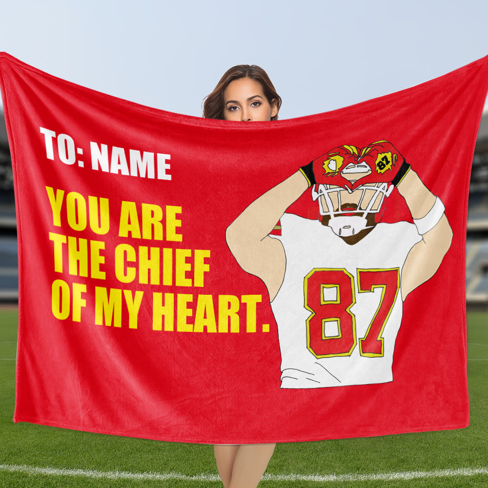You Are The Chief Of My Heart Custom Name Couple Blanket Valentine'S Day Gift For Kansas Football Fan Boyfriend Fashion24Hs