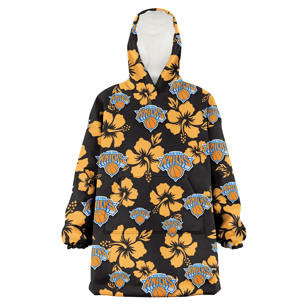 New York Knicks Tiny Yellow Hibiscus Black Background 3D Printed Hoodie Blanket Snug Hoodie