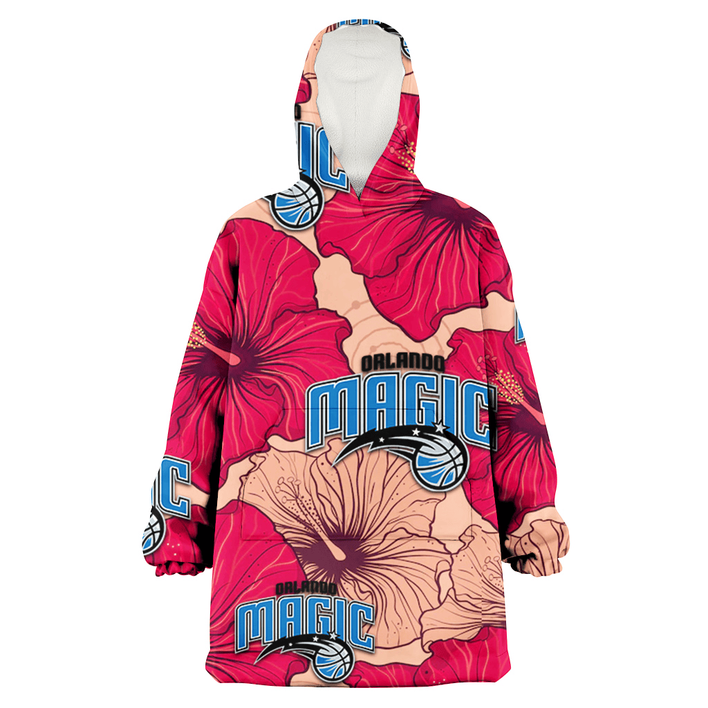 Orlando Magic Red Beige Hibiscus Beige Background 3D Printed Hoodie Blanket Snug Hoodie