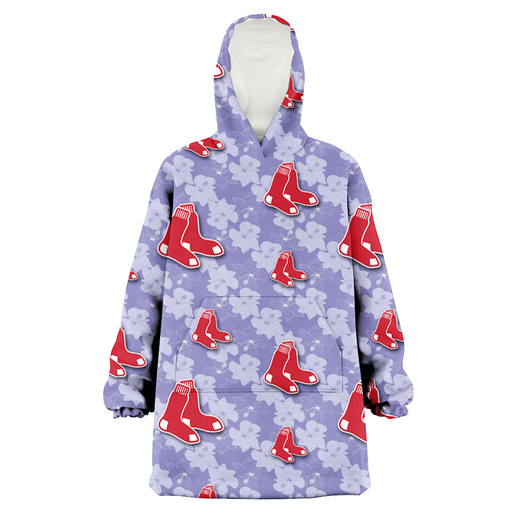 Boston Red Sox Light Purple Hibiscus Pattern Stripe Powder Purple 3D Printed Hoodie Blanket Snug Hoodie