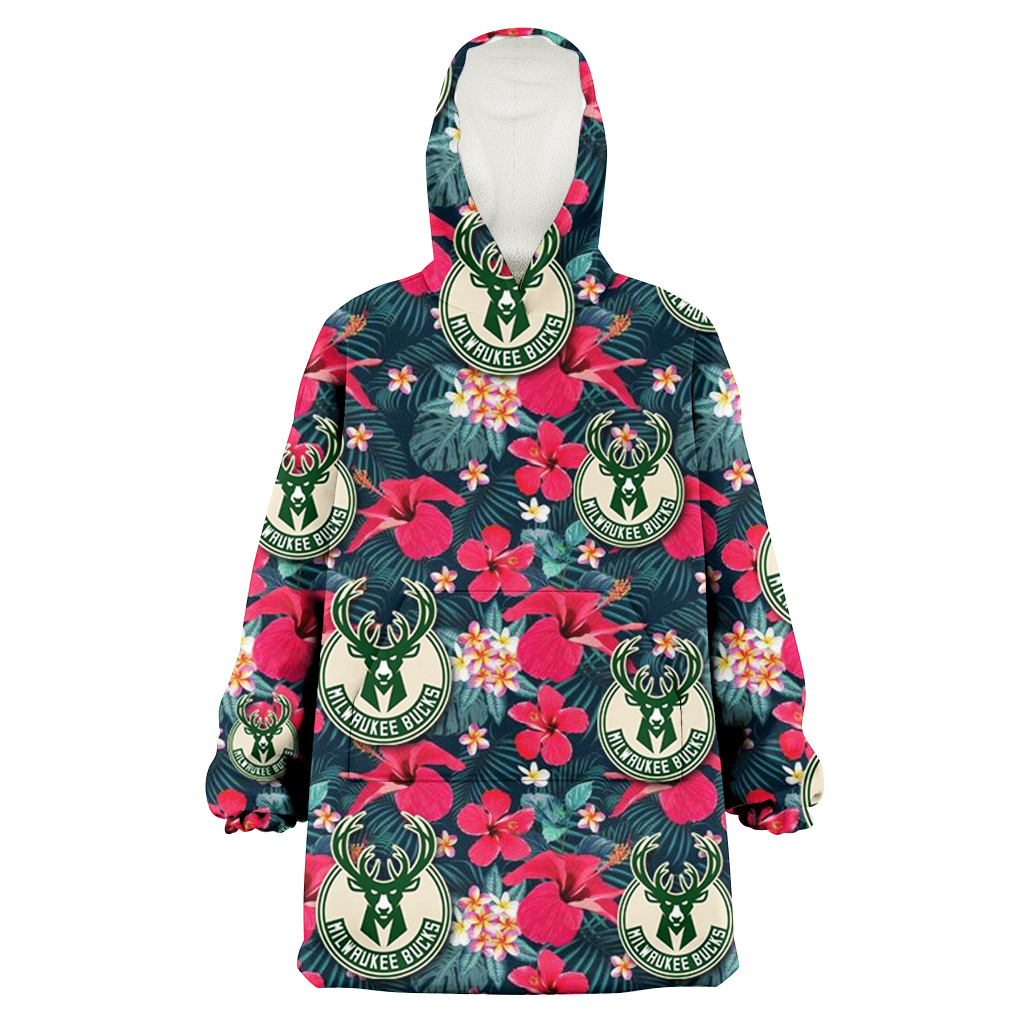 Milwaukee Bucks Tiny Red Hibiscus White Porcelain Flower Black Background 3D Printed Hoodie Blanket Snug Hoodie