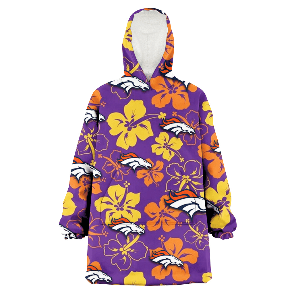 Denver Broncos Yellow And Orange Hibiscus Purple Background 3D Printed Hoodie Blanket Snug Hoodie