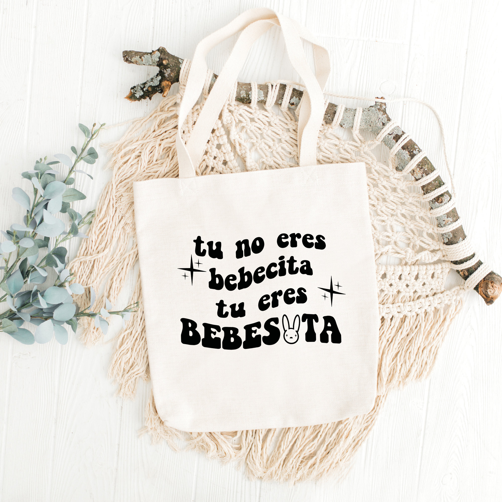 Tu no eres bebecita tu eres bebesota, Bad Bunny, Un verano sin ti, Cute Latina Canvas Natural Tote, Grocery Bag, Gift for Her, Mujer, Latina